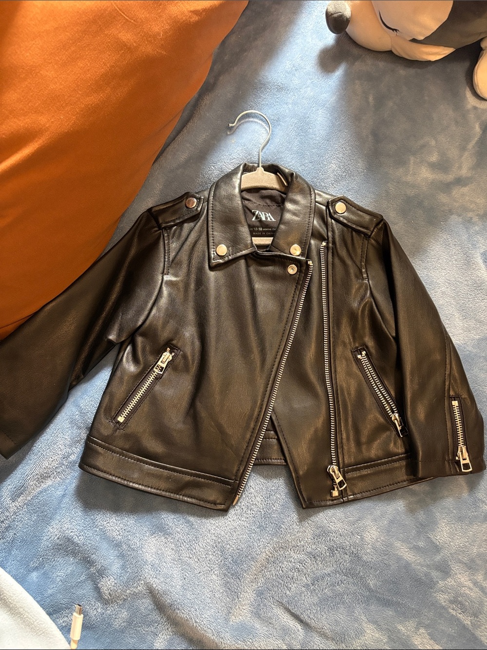 Zara Black Faux Leather Biker Jacket with Silver Hardware